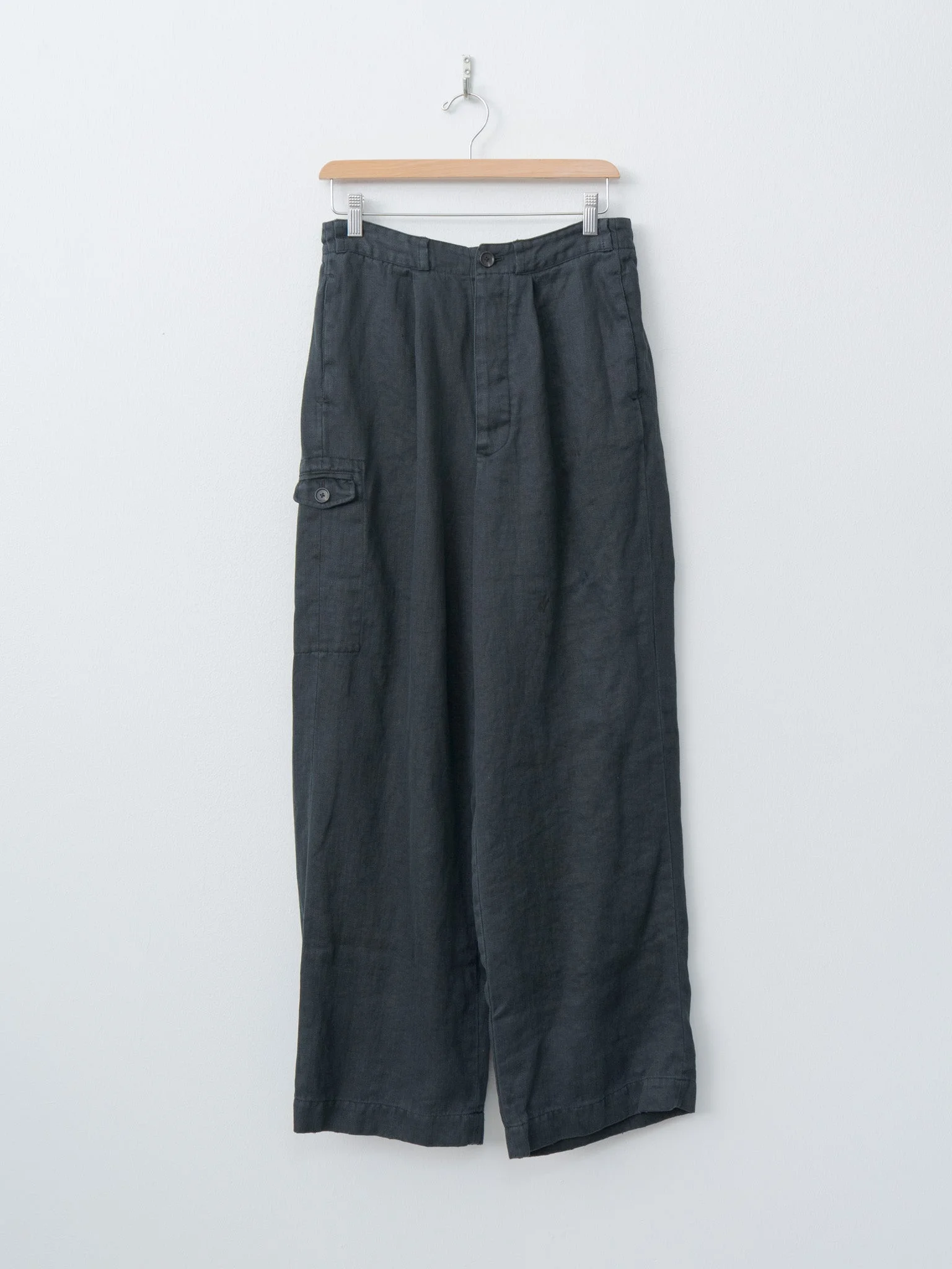 Heavy Linen Herringbone Trousers - Black - 1