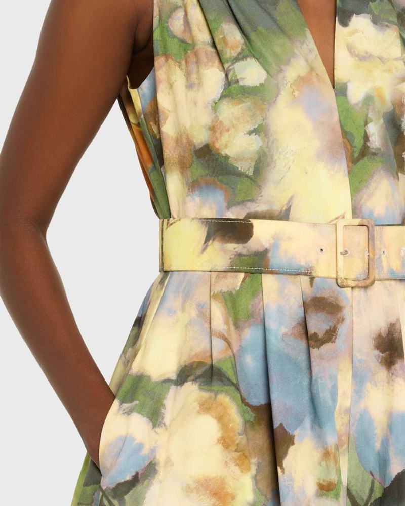 Floral-Print Cotton Sleeveless Midi Dress With Belt 5