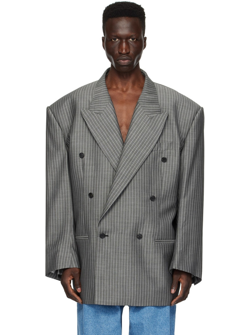 Gray Striped Blazer - 1