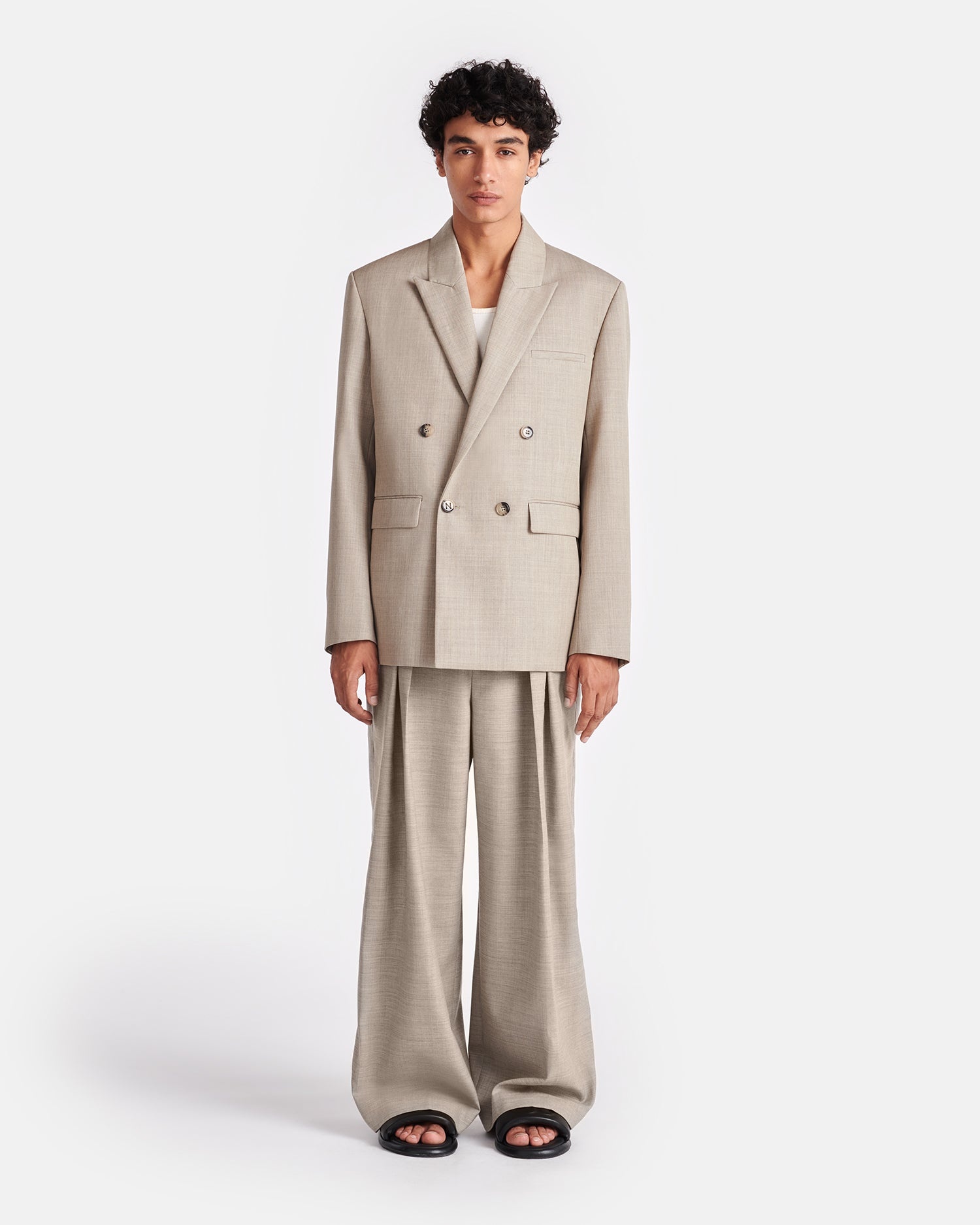 Double Breasted Twill Suiting Blazer - 4