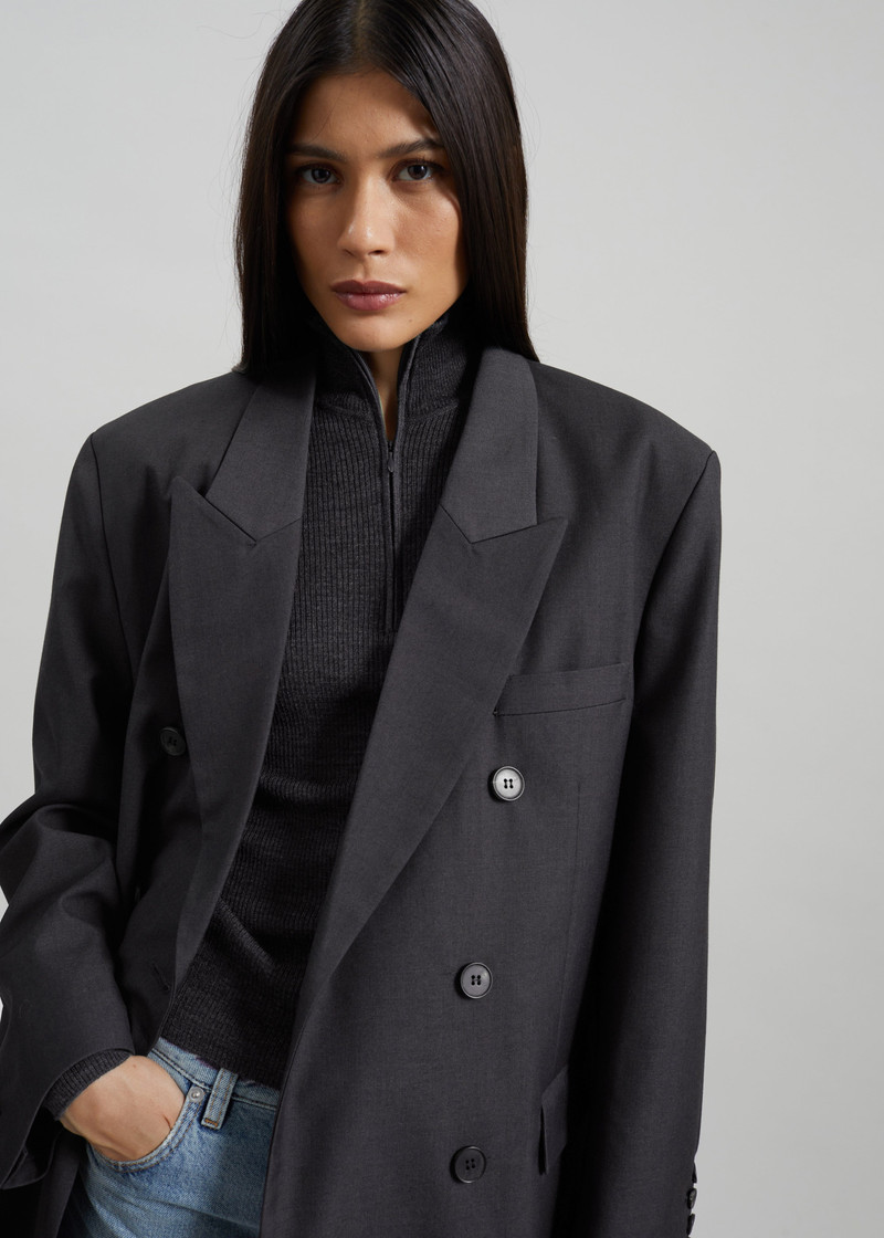 Daroca Double-Breasted Blazer - Charcoal 4