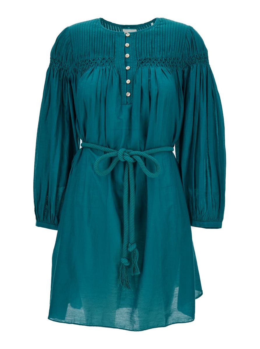 ISABEL MARANT ÉTOILE GREEN 'ADELIANI' BELTED MINI DRESS IN COTTON BLEND WOMAN - 1