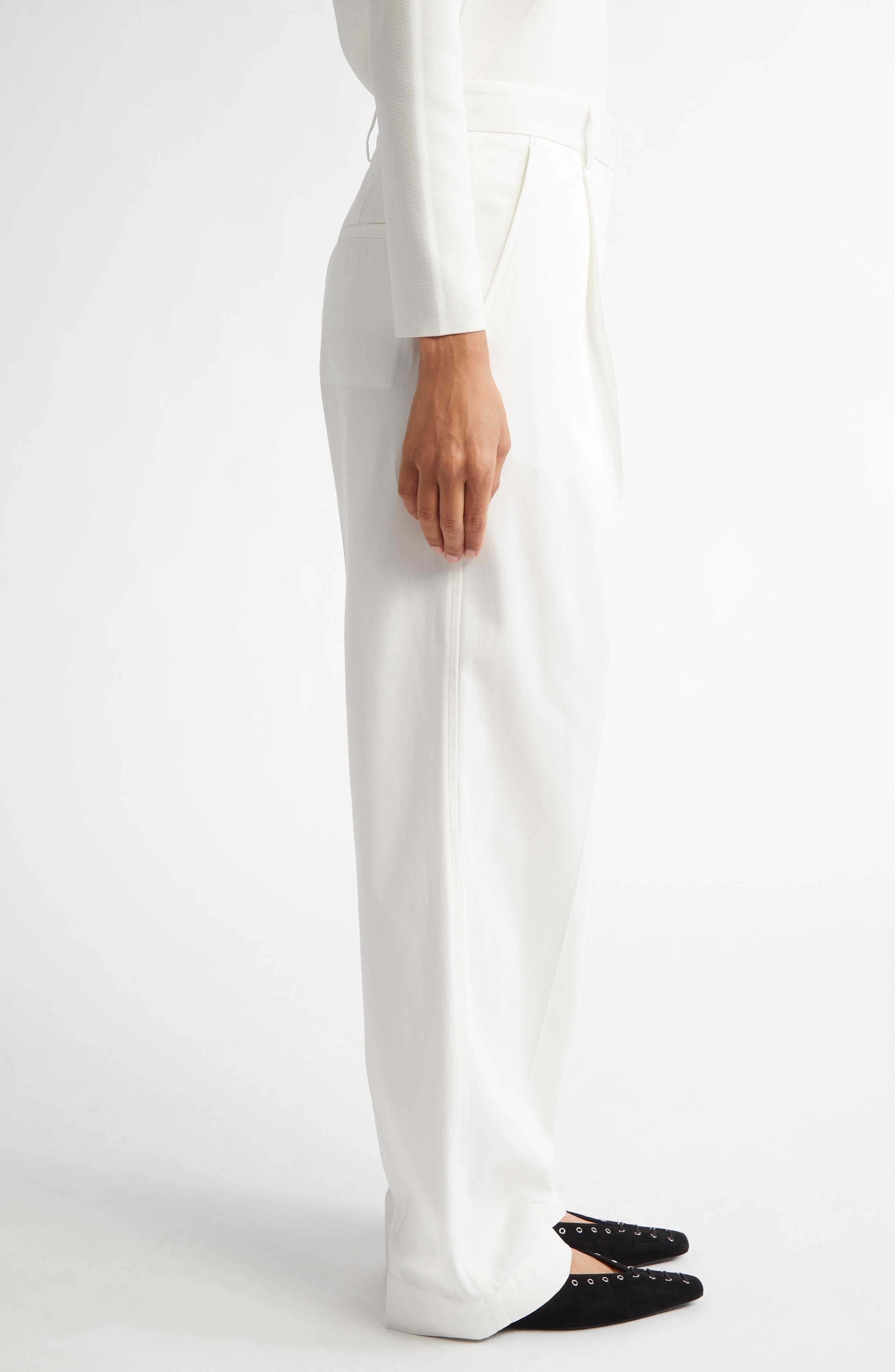 TOTEME Pleated Straight Leg Trousers in White at Nordstrom - 4
