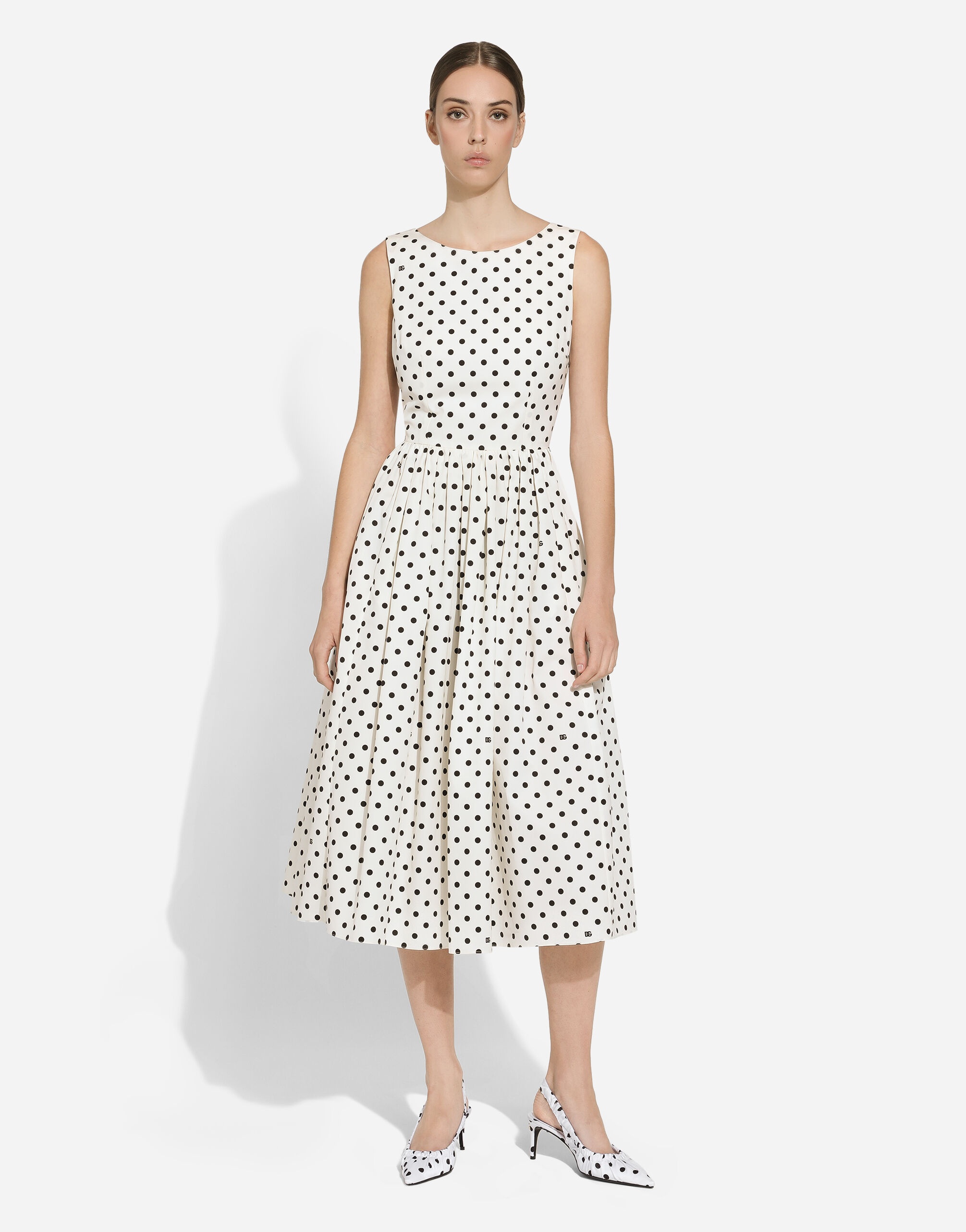 Cotton calf-length circle dress with polka-dot print - 5