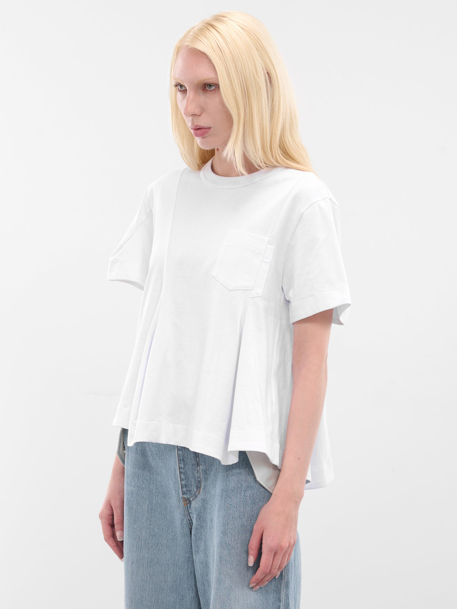 White Asymmetric Drape Pocket Tee - 2