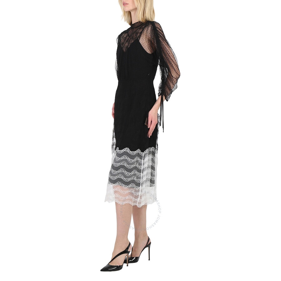 Burberry Ladies Black Geometric Lace Dress With Gathered-sleeves - 6