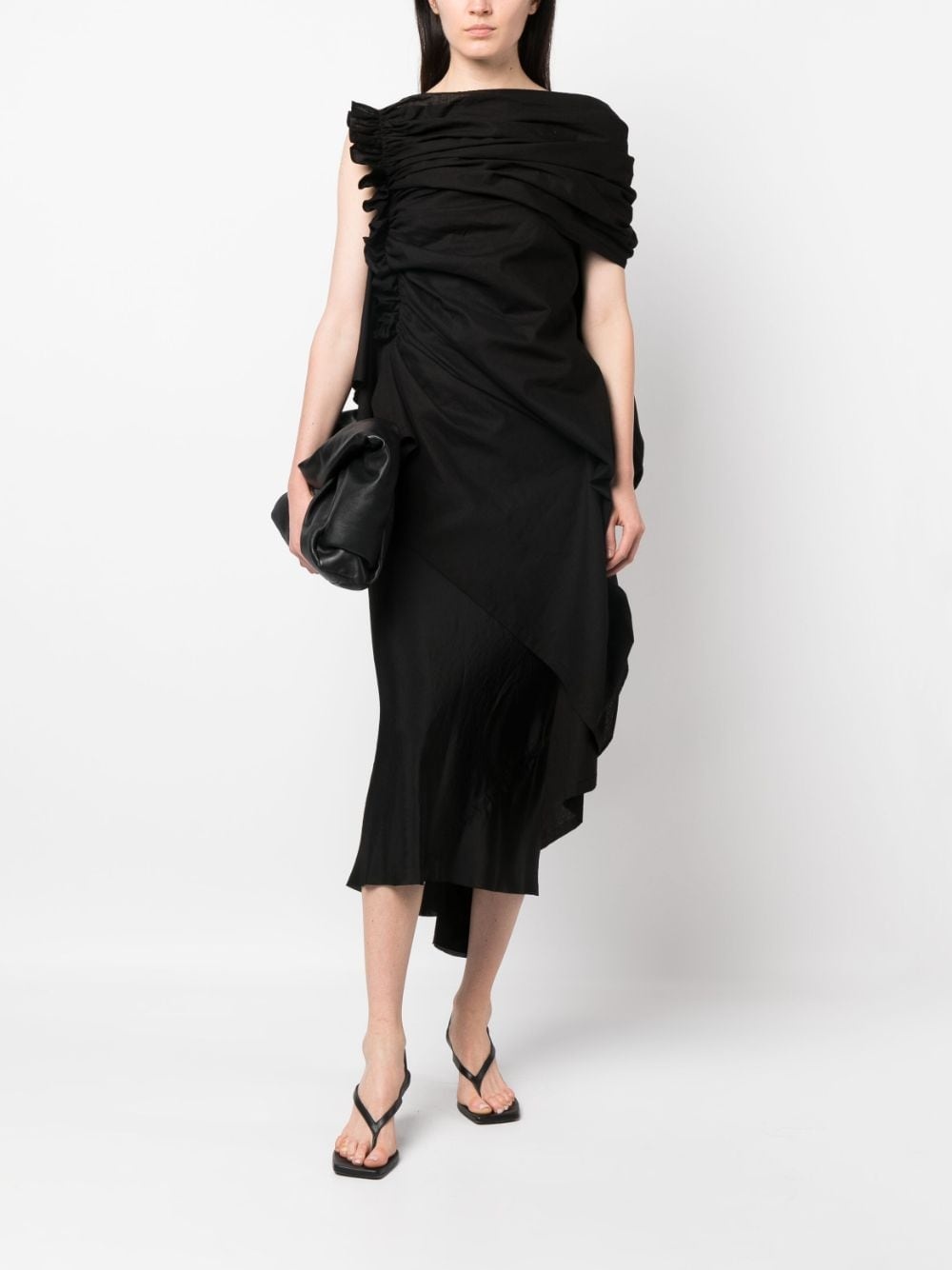 one-shoulder draped gathered dress - 2