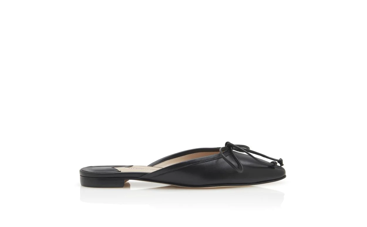 Black Nappa Leather Flat Mules - 1