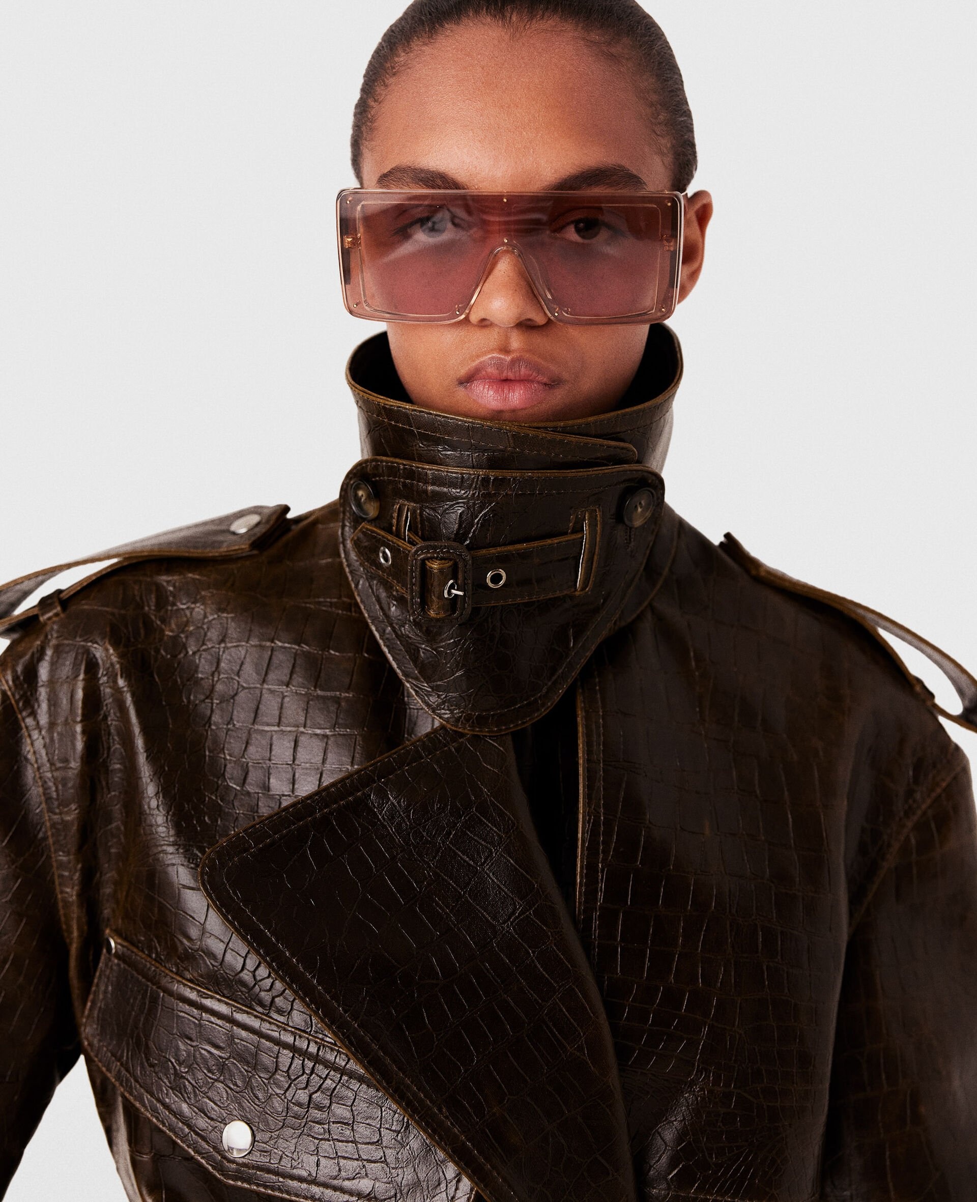 Crocodile Embossed Trench Coat - 4