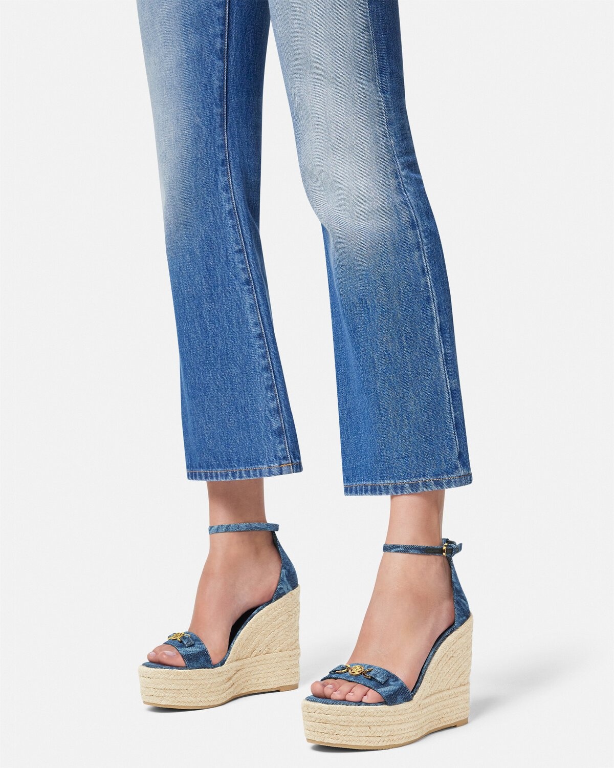 Barocco Denim Wedge Sandals - 3