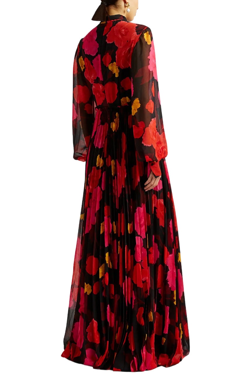 LONG SLEEVE GOWN WITH PLEATED SKIRT - 4