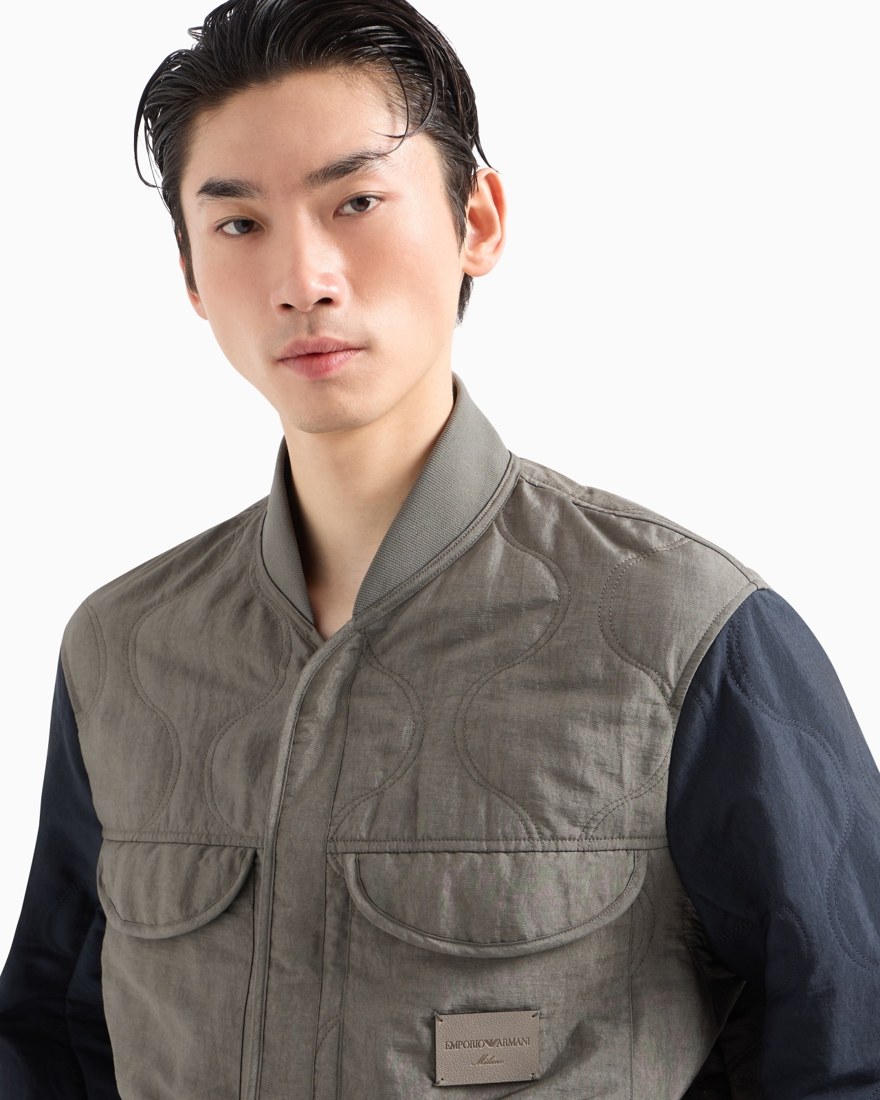 TWO-TONE WAVE MOTIF QUILTED NYLON BLOUSON - 5