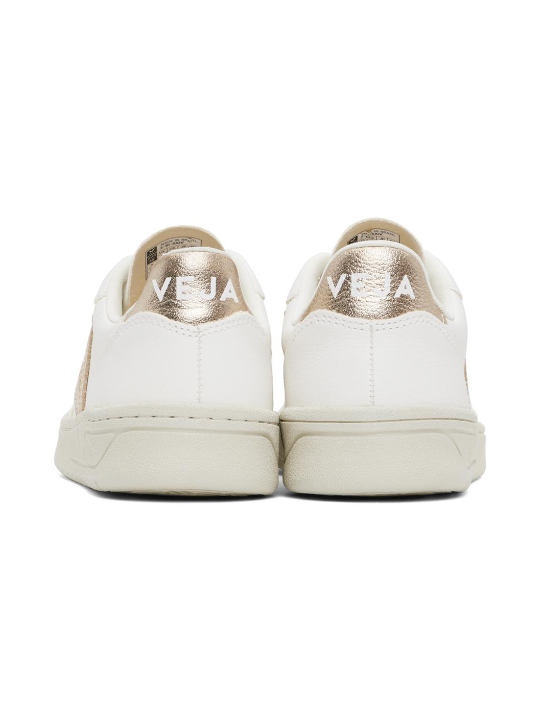 White & Rose Gold V-10 Leather Sneakers - 2