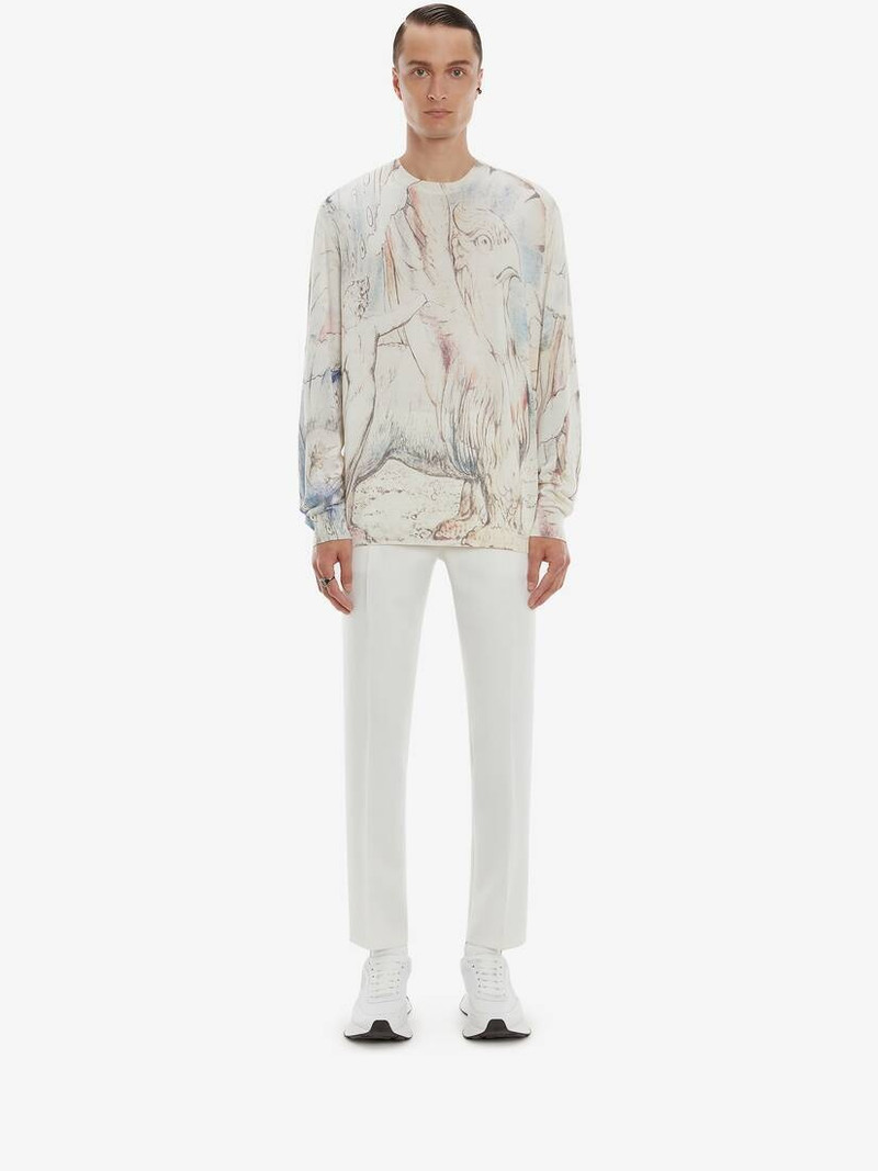 Alexander McQueen William Blake Dante Print Crew Neck Jumper in Blue/ivory outlook