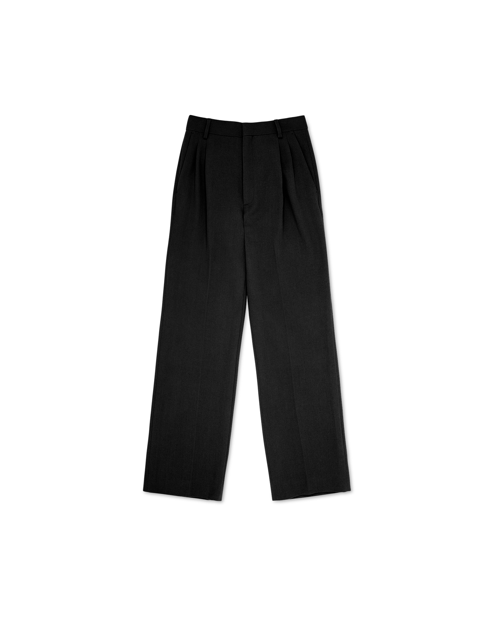 Black Merino Wool Pleated Trouser - 1