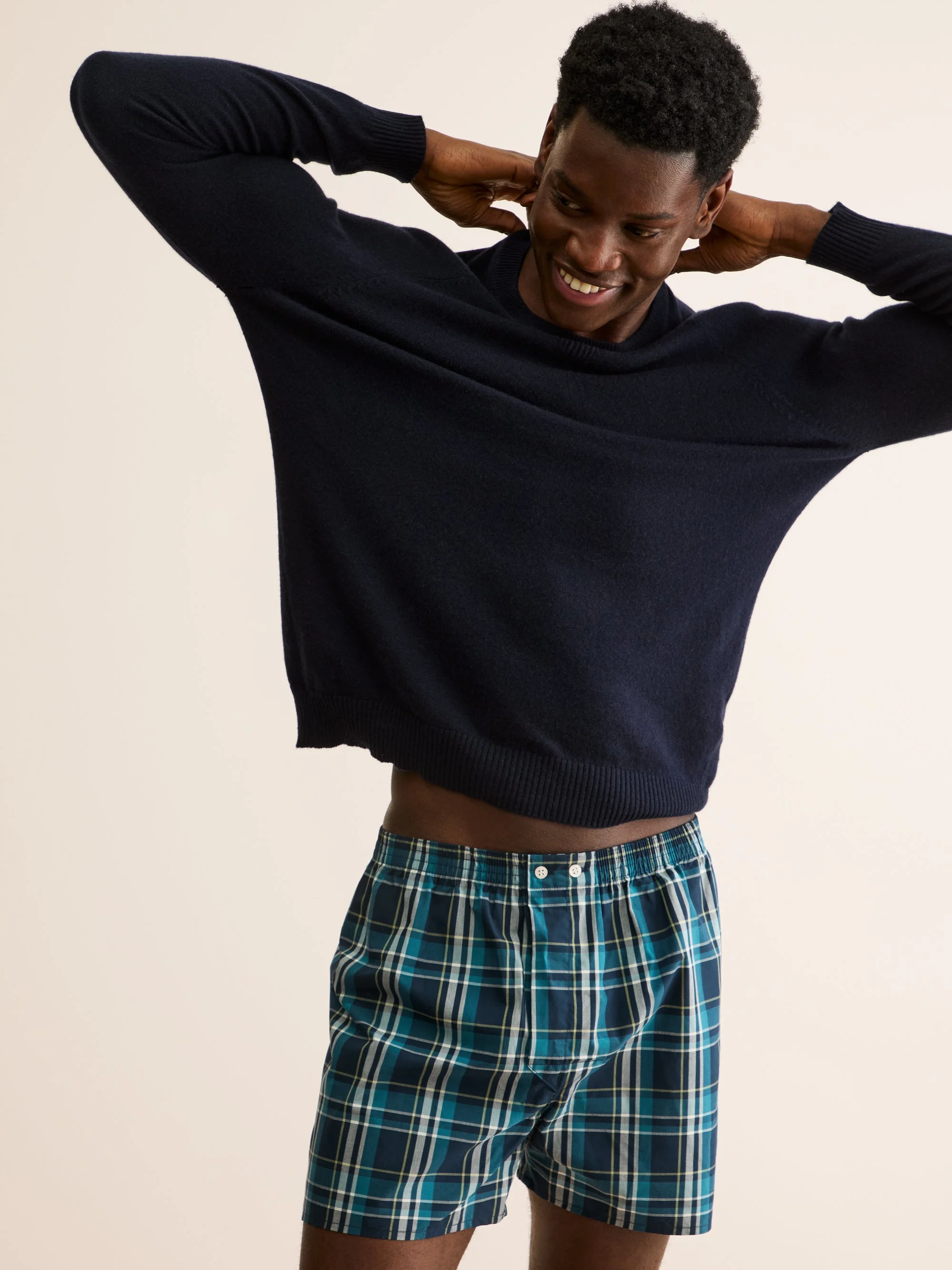 Barker Cotton Classic Fit Boxers Navy Blue & Teal Check - 1