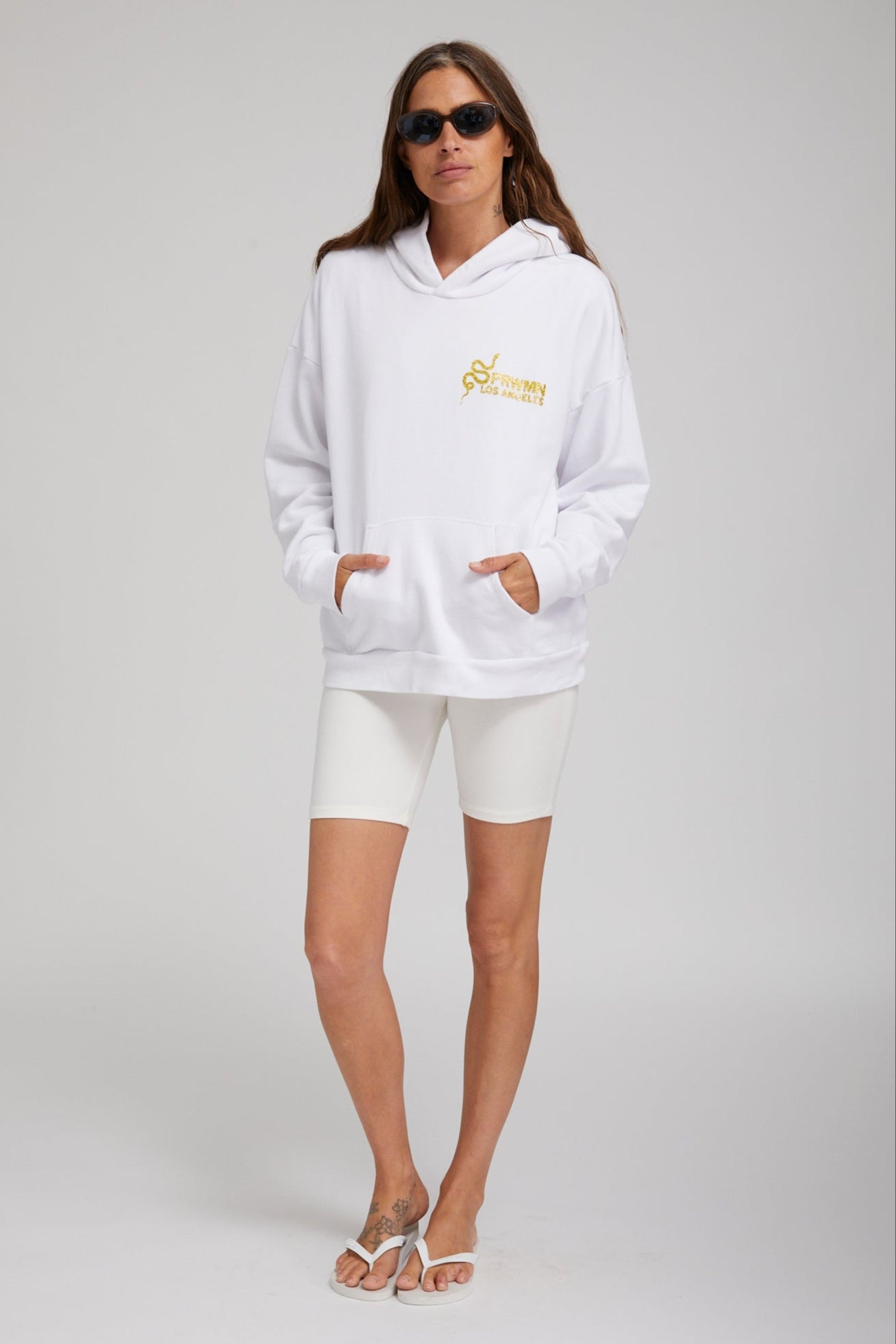 WHITE AND GOLD GLITTER SNAKE HOODIE - 1