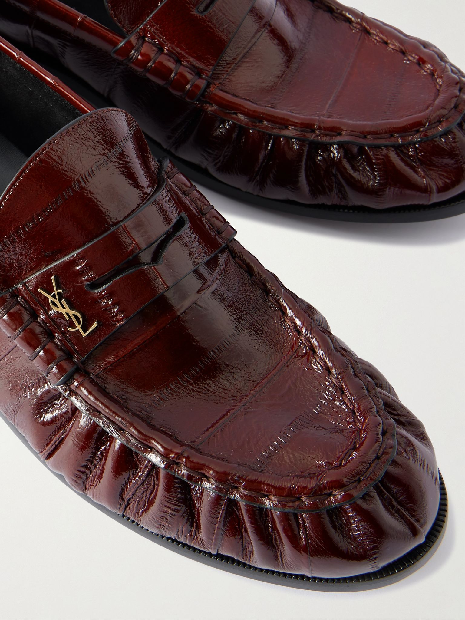 Le Loafer Monogram Logo-Appliquéd Eel Penny Loafers Burgundy - 5