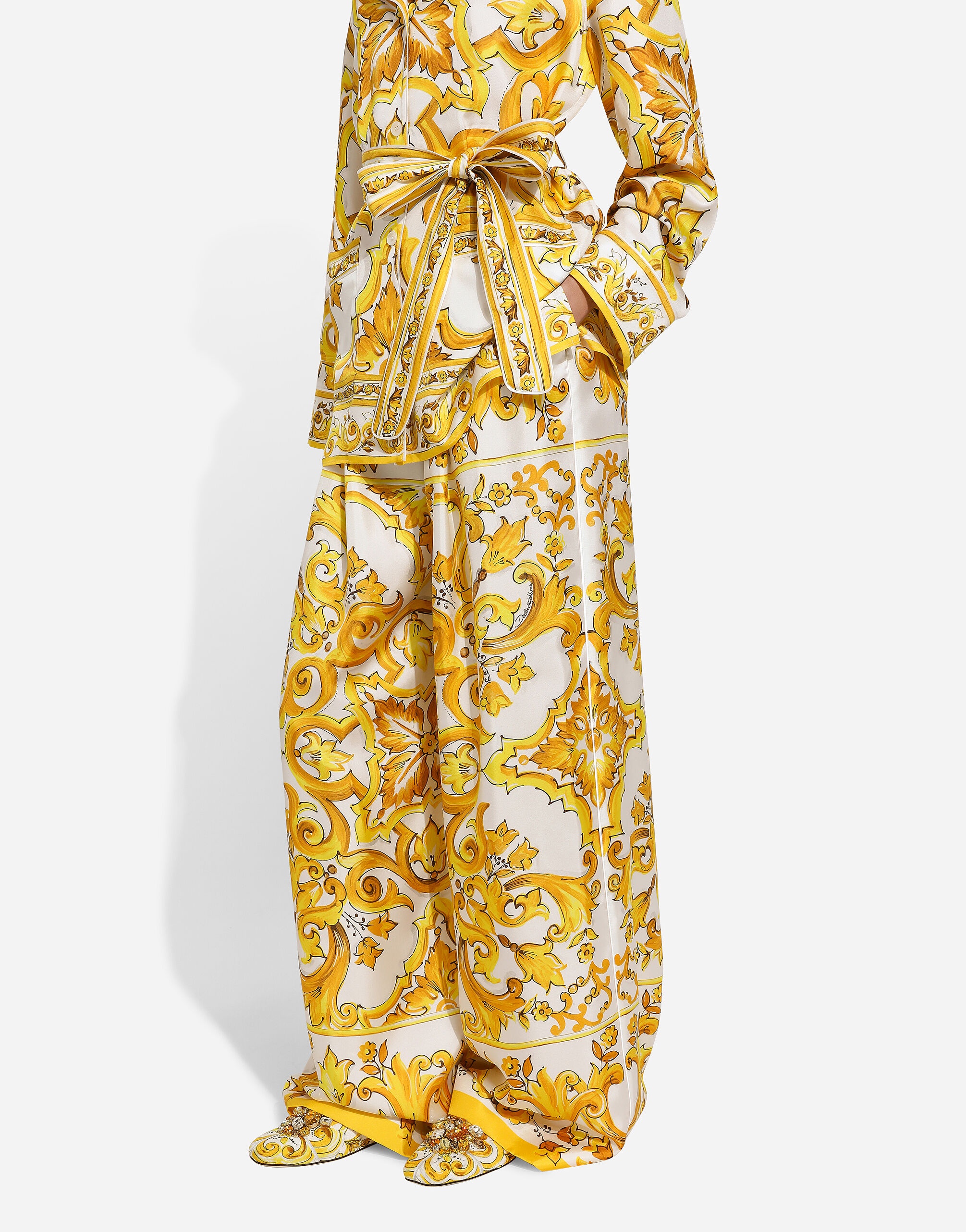 Majolica-print silk twill pants with elasticated waistband - 4