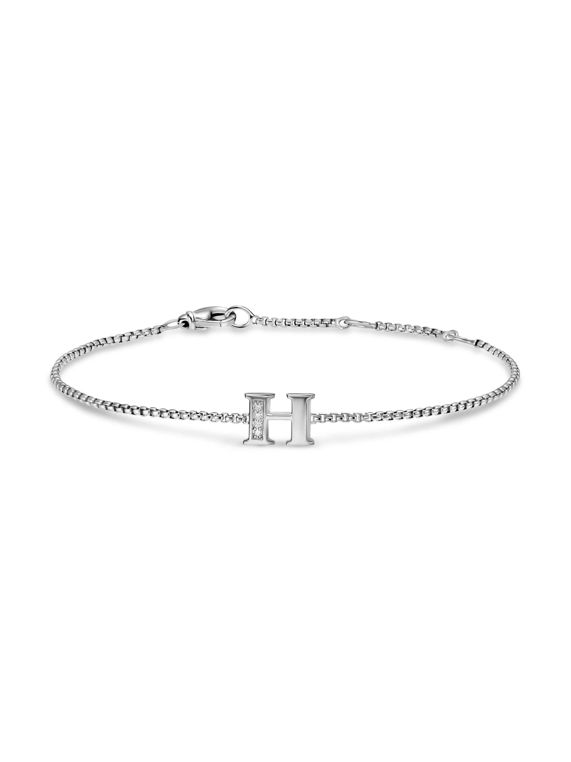 Women's Petite Initial Chain Bracelet in Sterling Silver - Diamond H - 1