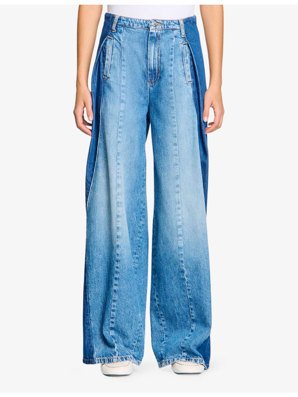Contrast-Panel Wide-Leg Denim Jeans - 3