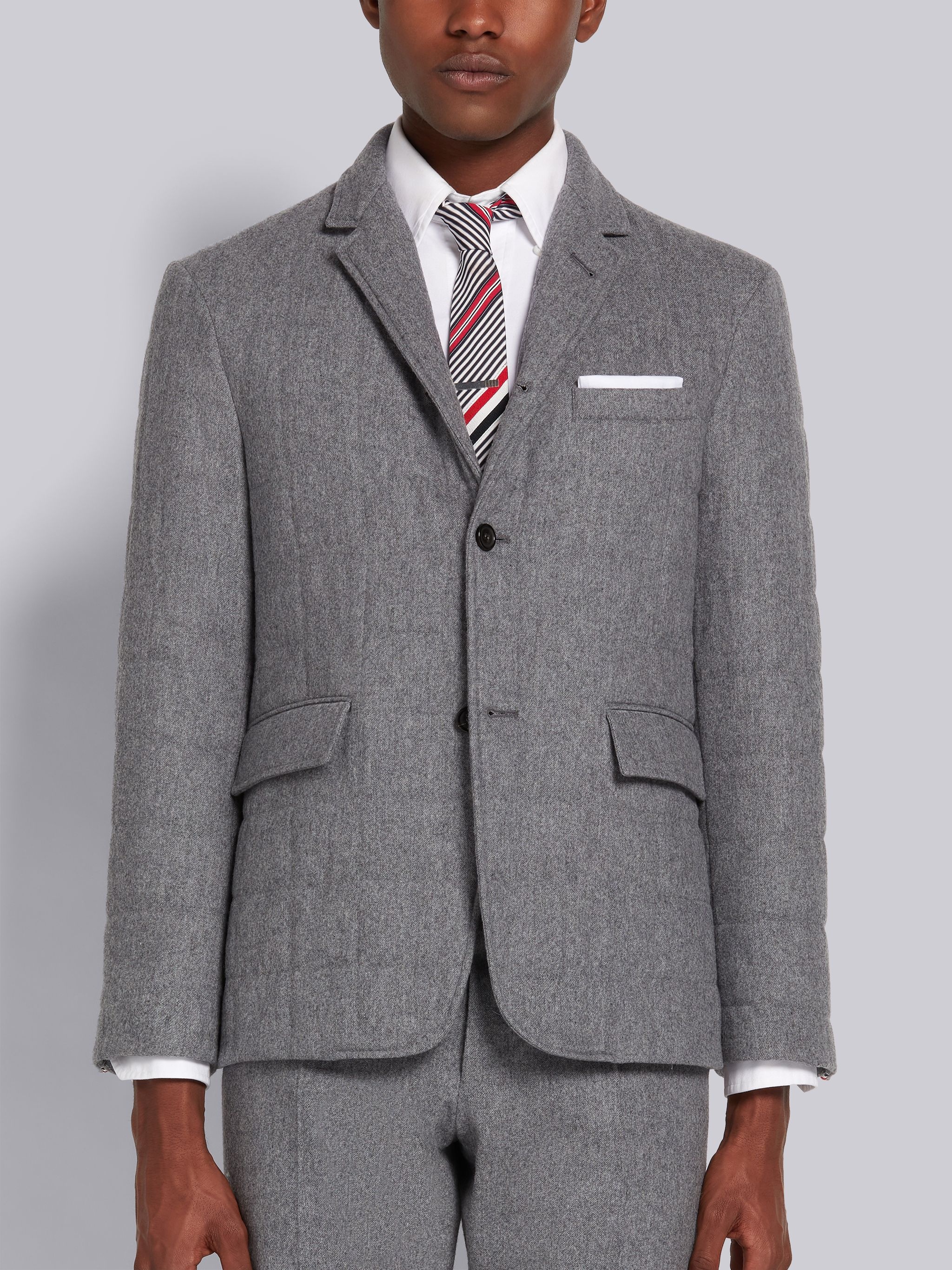 Medium Grey Lightweight Boiled Wool Engineered Stripe Down-Filled Sport Coat - 1