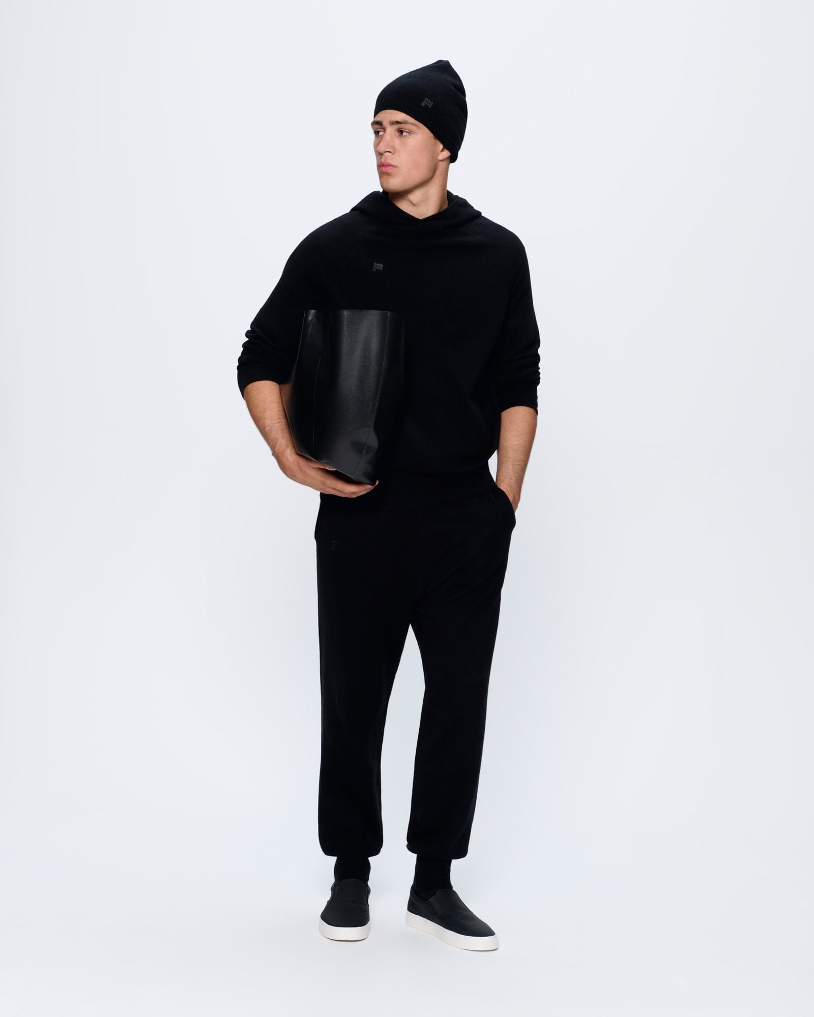 Mens Recycled Cashmere Track Pants - Black - 2