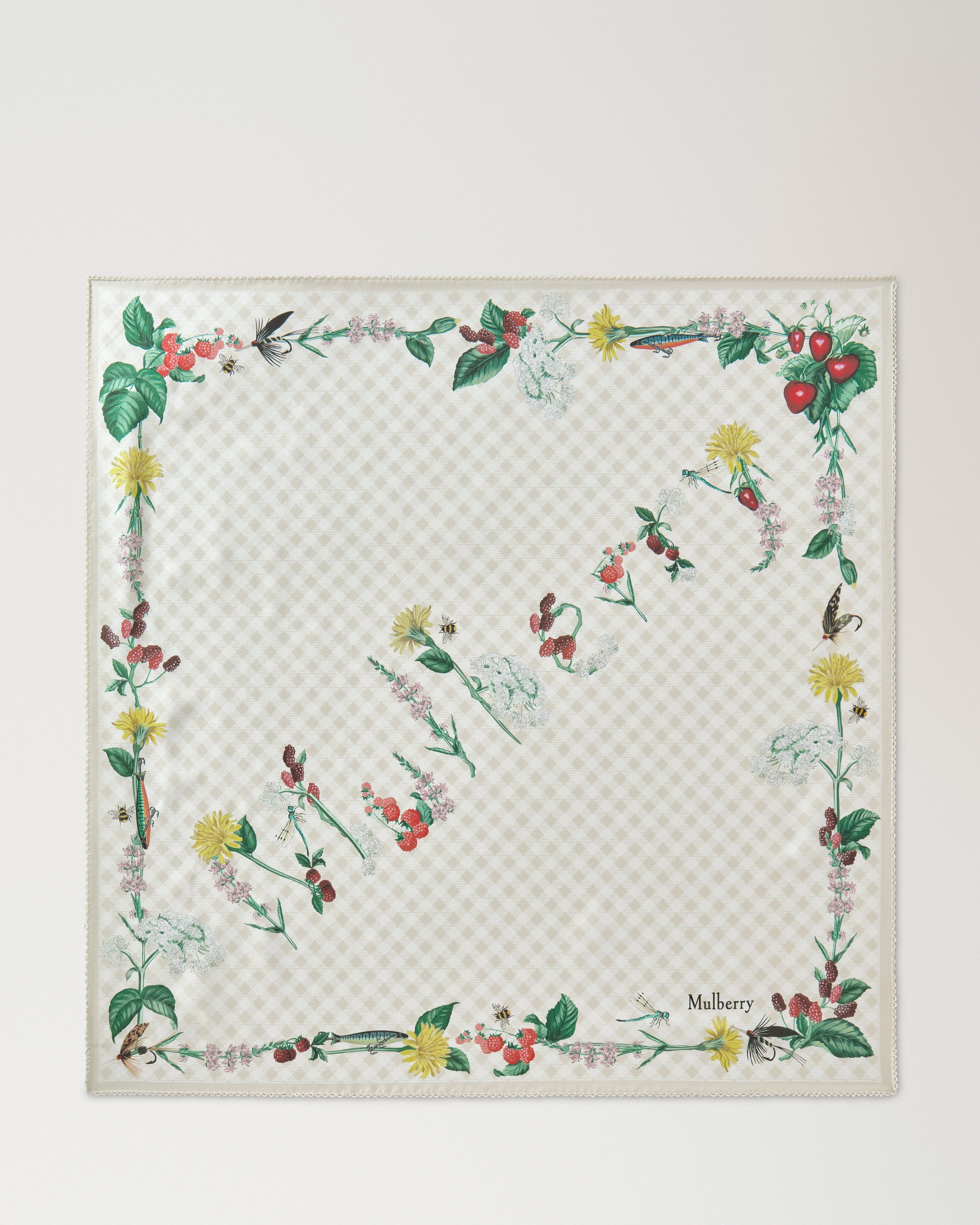 Square Scarf - Riverside Floral Eggshell Silk Twill - 1