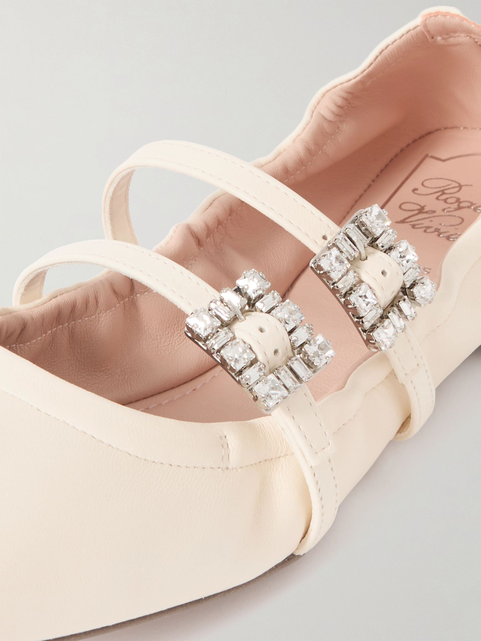 Crystal-embellished leather ballet flats Off-white - 4