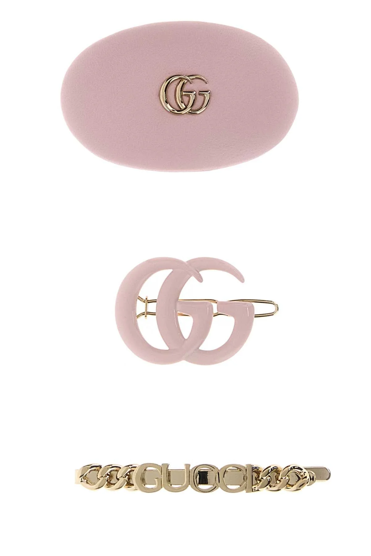 Gucci Women Two-Tone Leather And Metal Hair Clips Set - 1