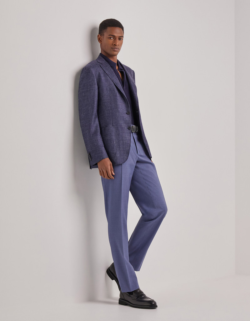 Canali BLUE WOOL, SILK AND LINEN MODERN-FIT JACKET WITH DIAGONAL DESIGN outlook