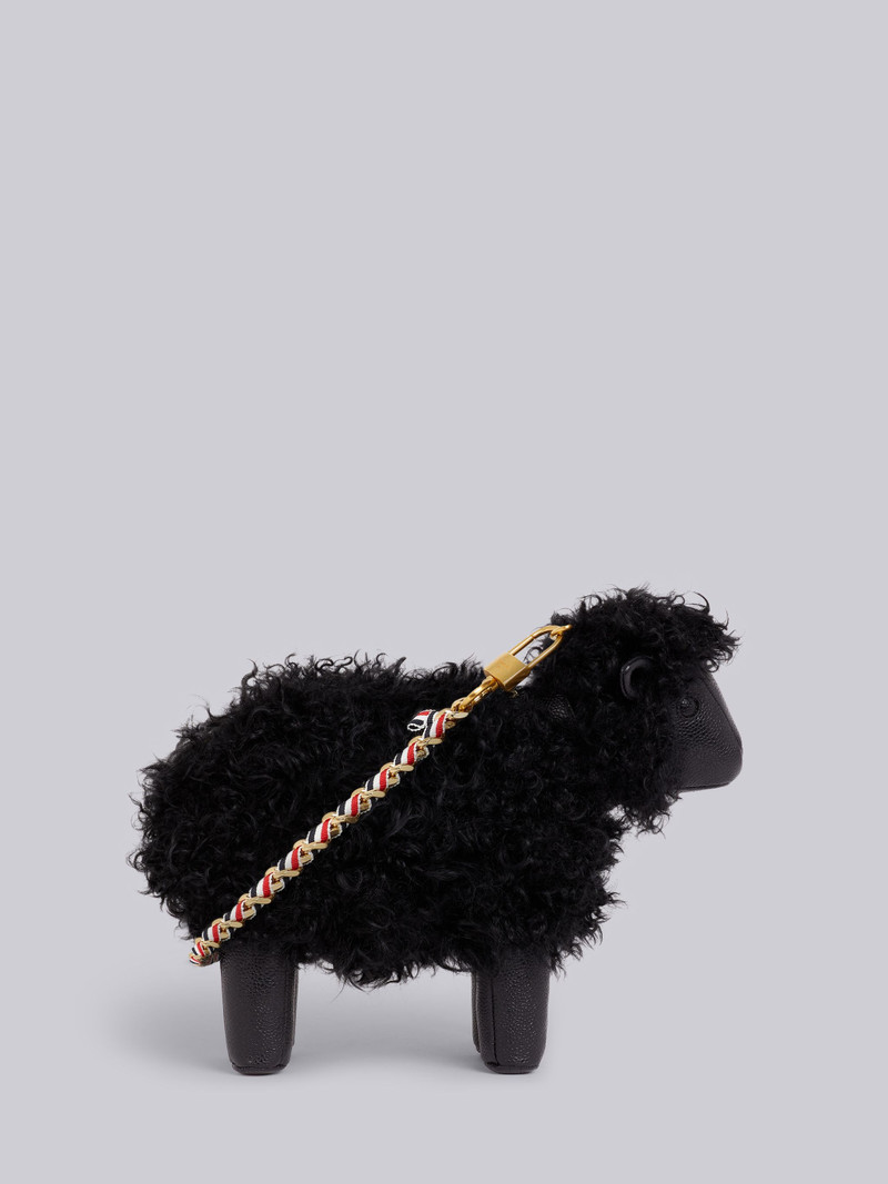 Black Lambskin and Pebbled Calf Small Grosgrain Woven Chain Sheep Bag 4