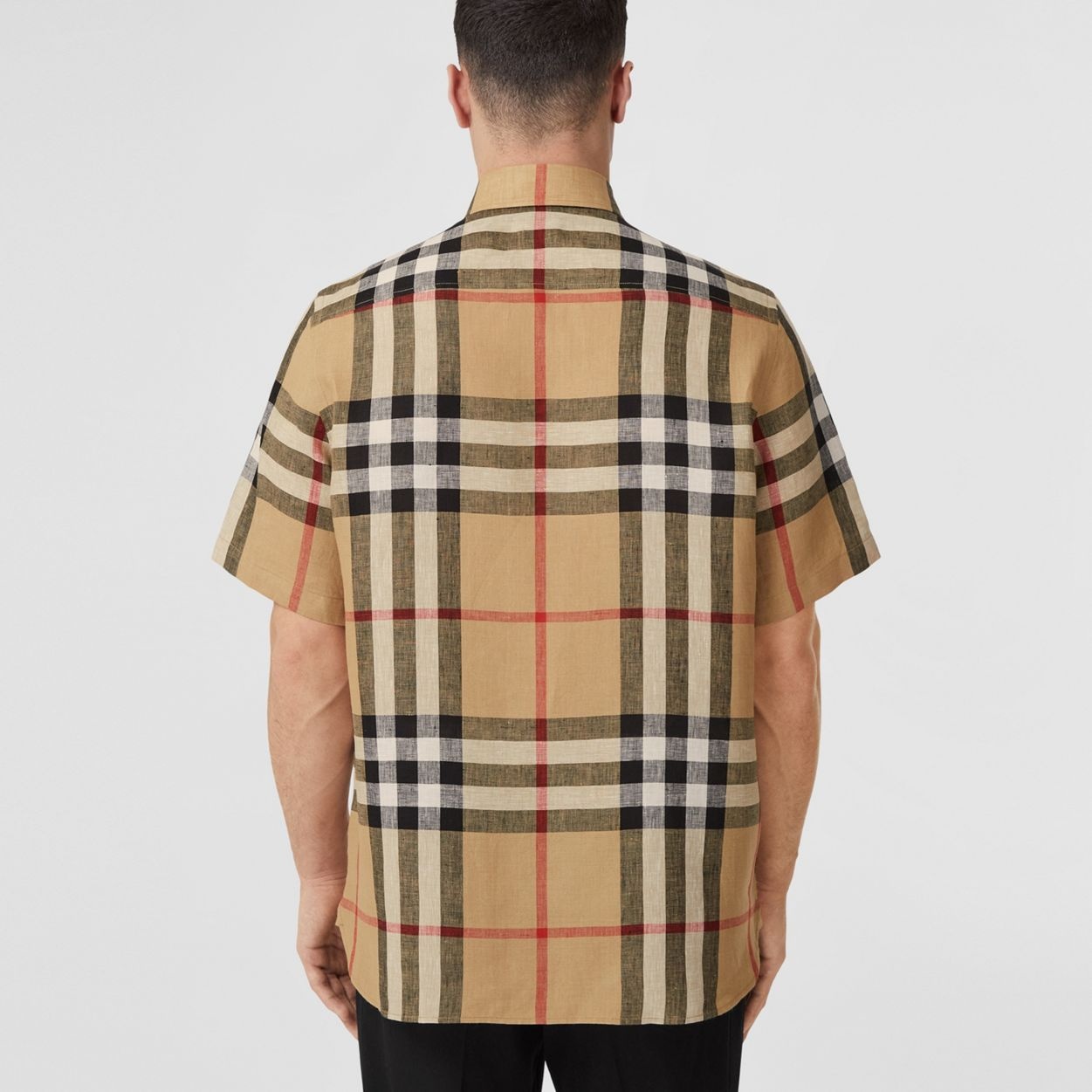 Short-sleeve Check Linen Oversized Shirt - 4