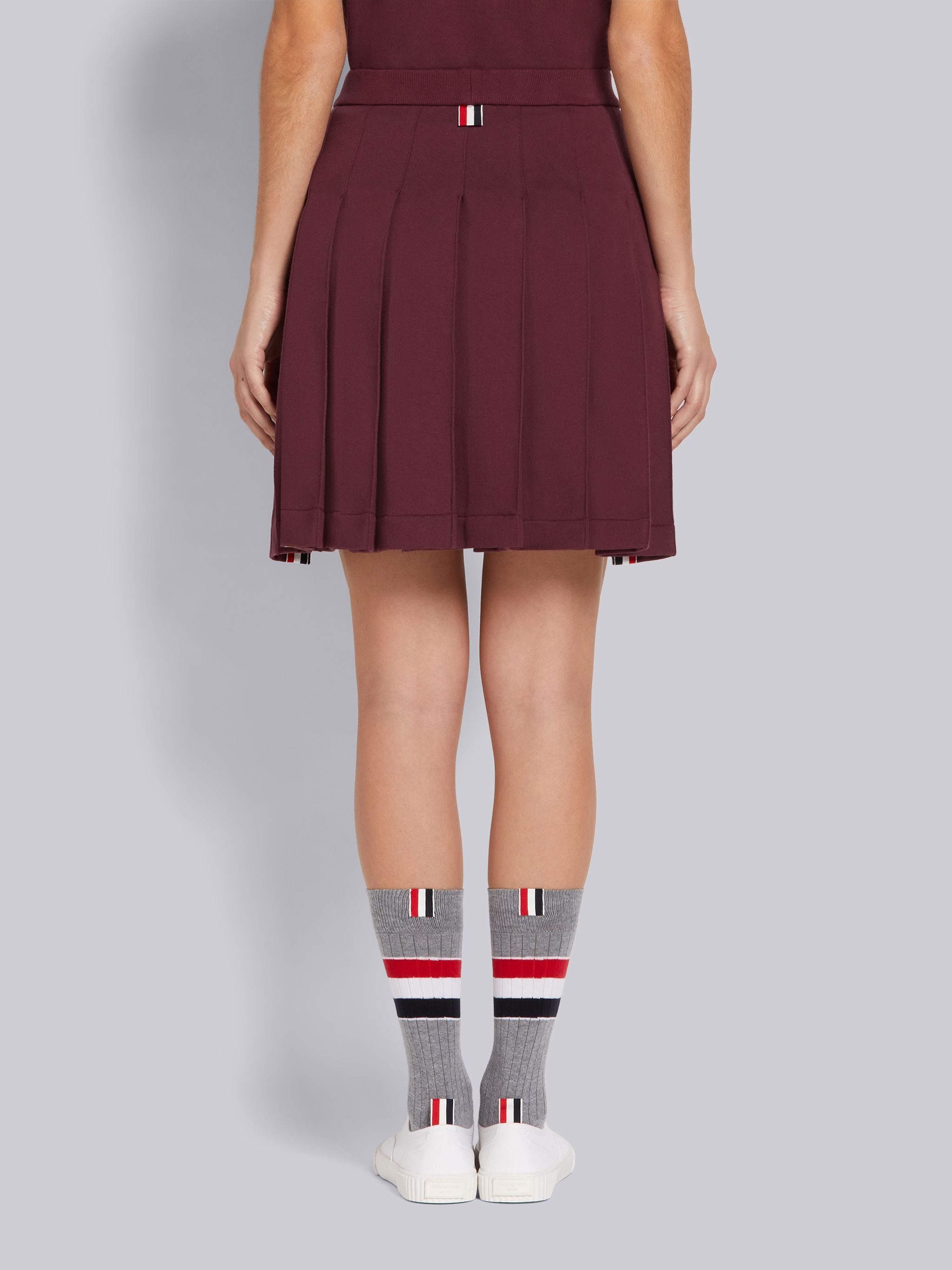 Dark Red Cotton Loopback Pleated Mini Skirt - 3