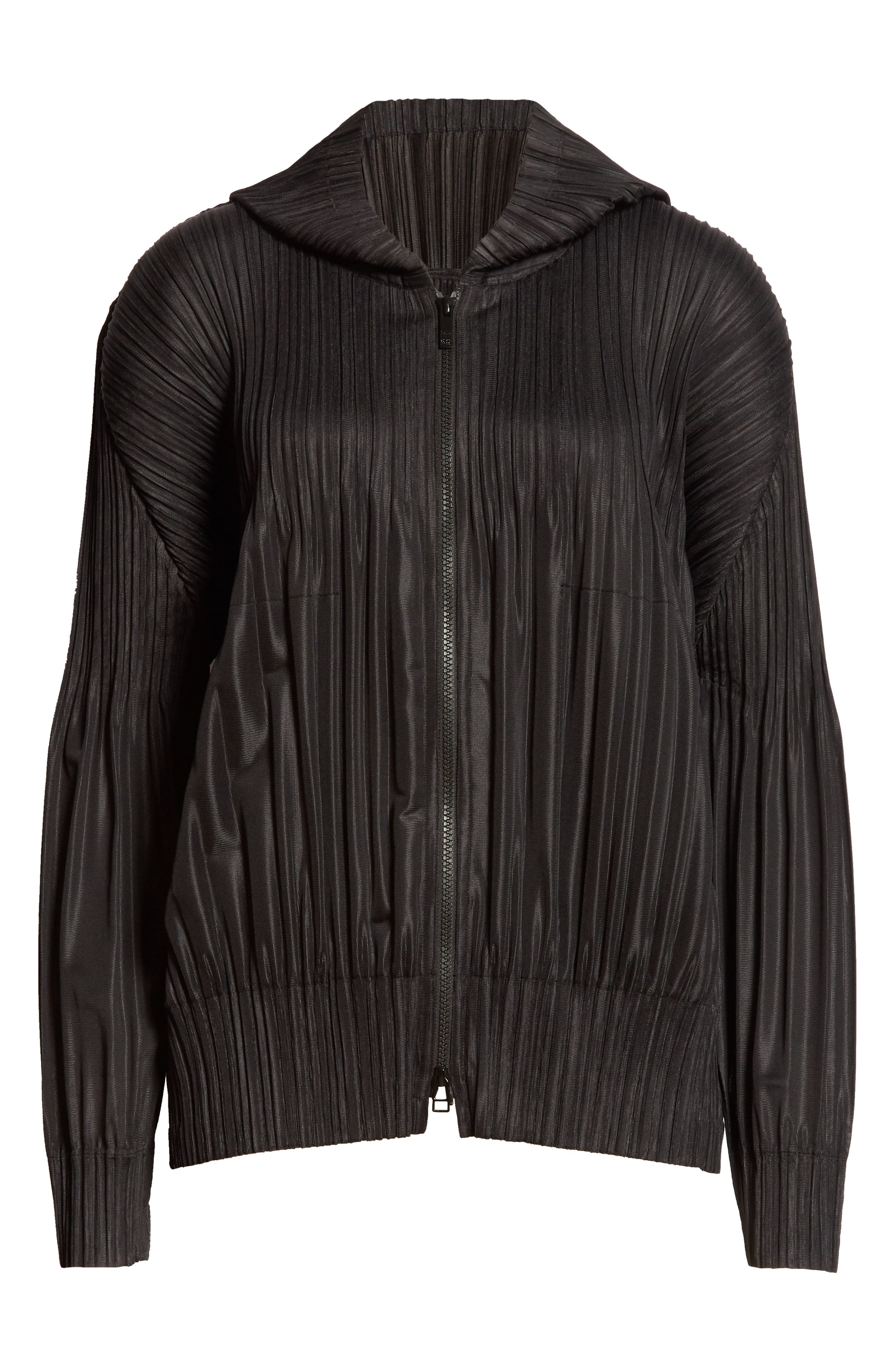 Pleats Please Issey Miyake Pleated Zip Front Hoodie in Black at Nordstrom - 6