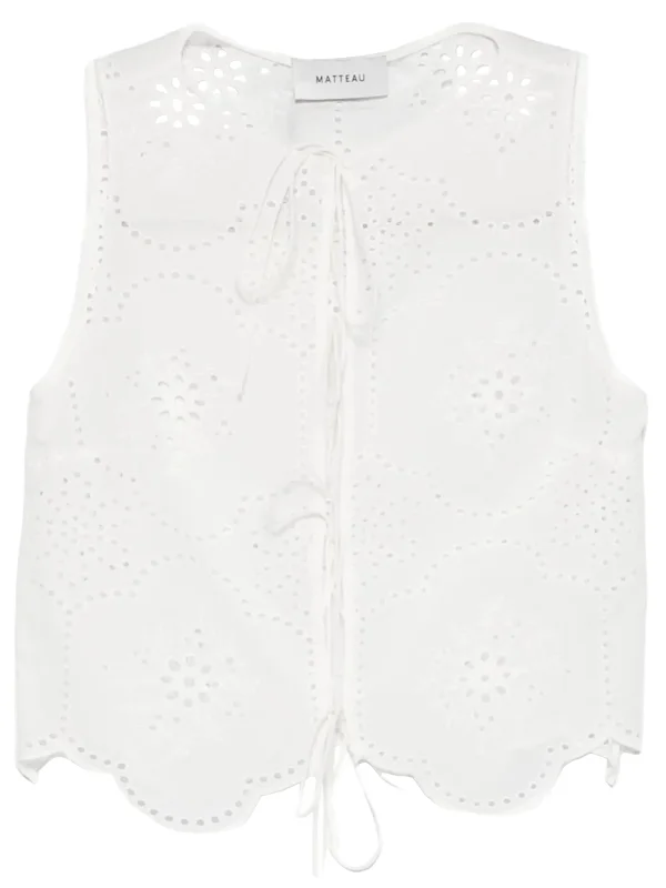 Broderie Tie Blouse in White - 1
