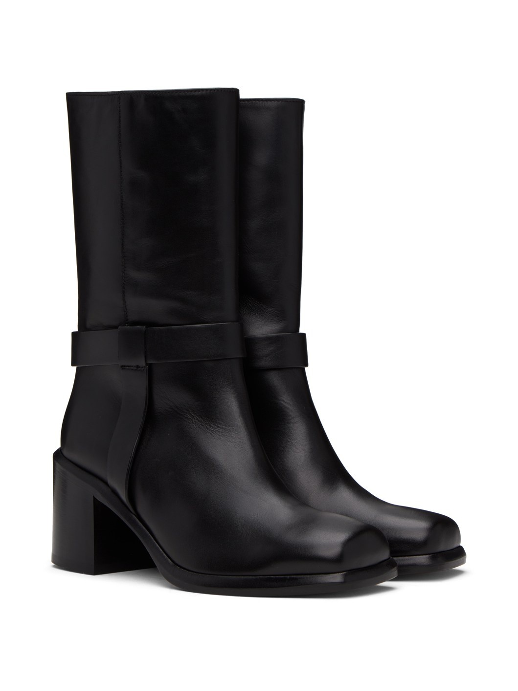 Black Square Toe Biker Boots - 4