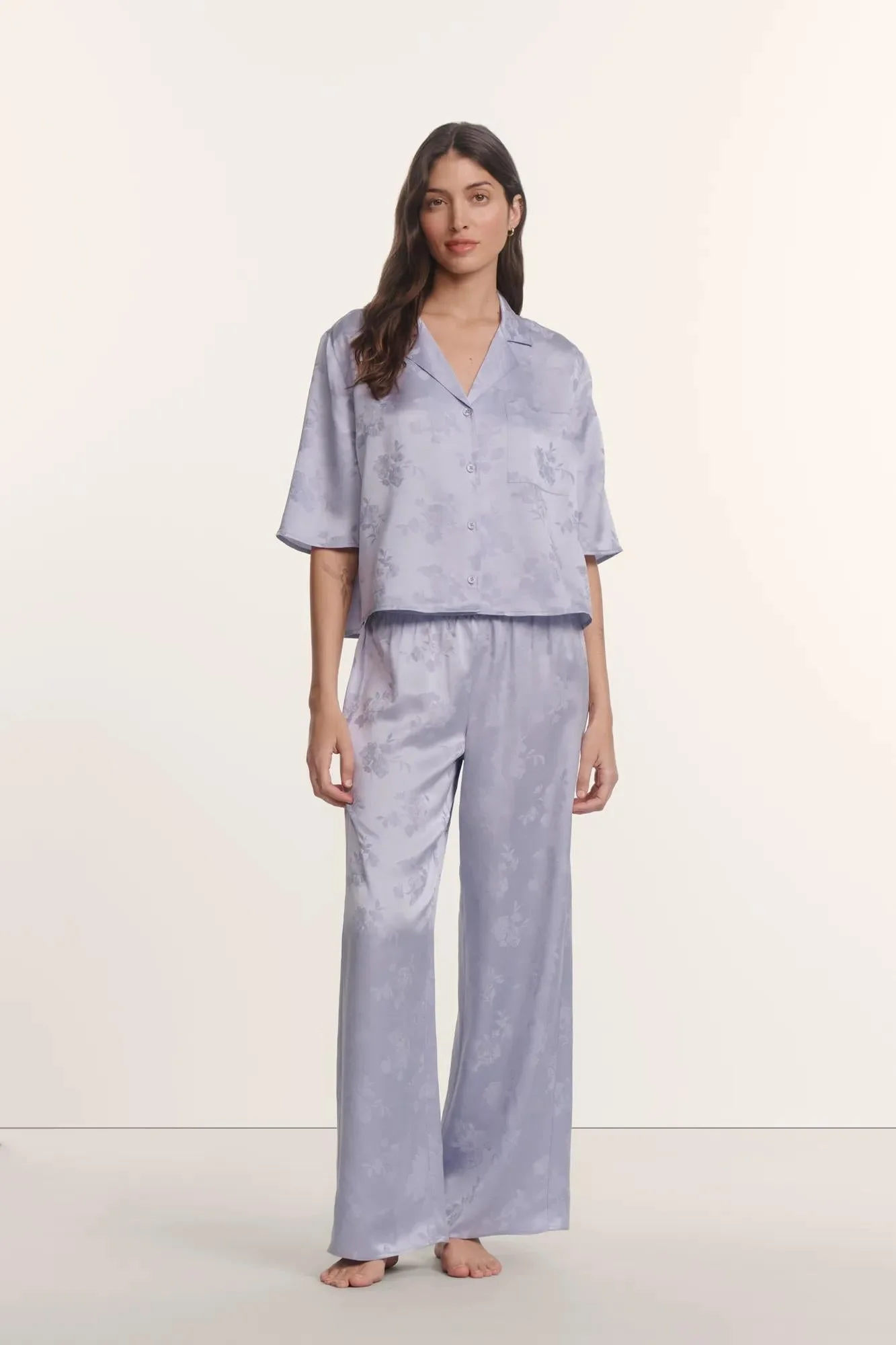 Inez Washable Silk Jacquard Relaxed Wide Leg Pant PJ Set - 1