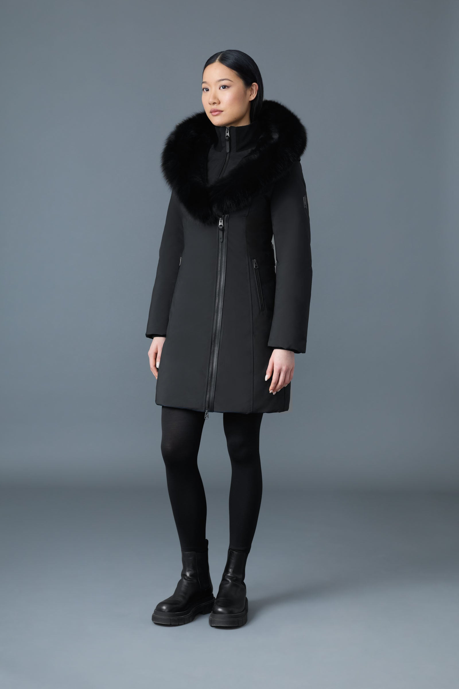 TRISH Powder Touch down coat with blue fox fur Signature Mackage Collar - 2