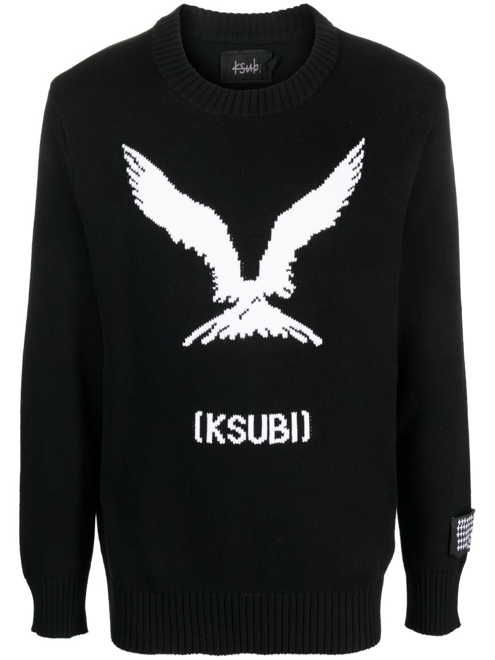 logo-intarsia knitted cotton jumper - 1