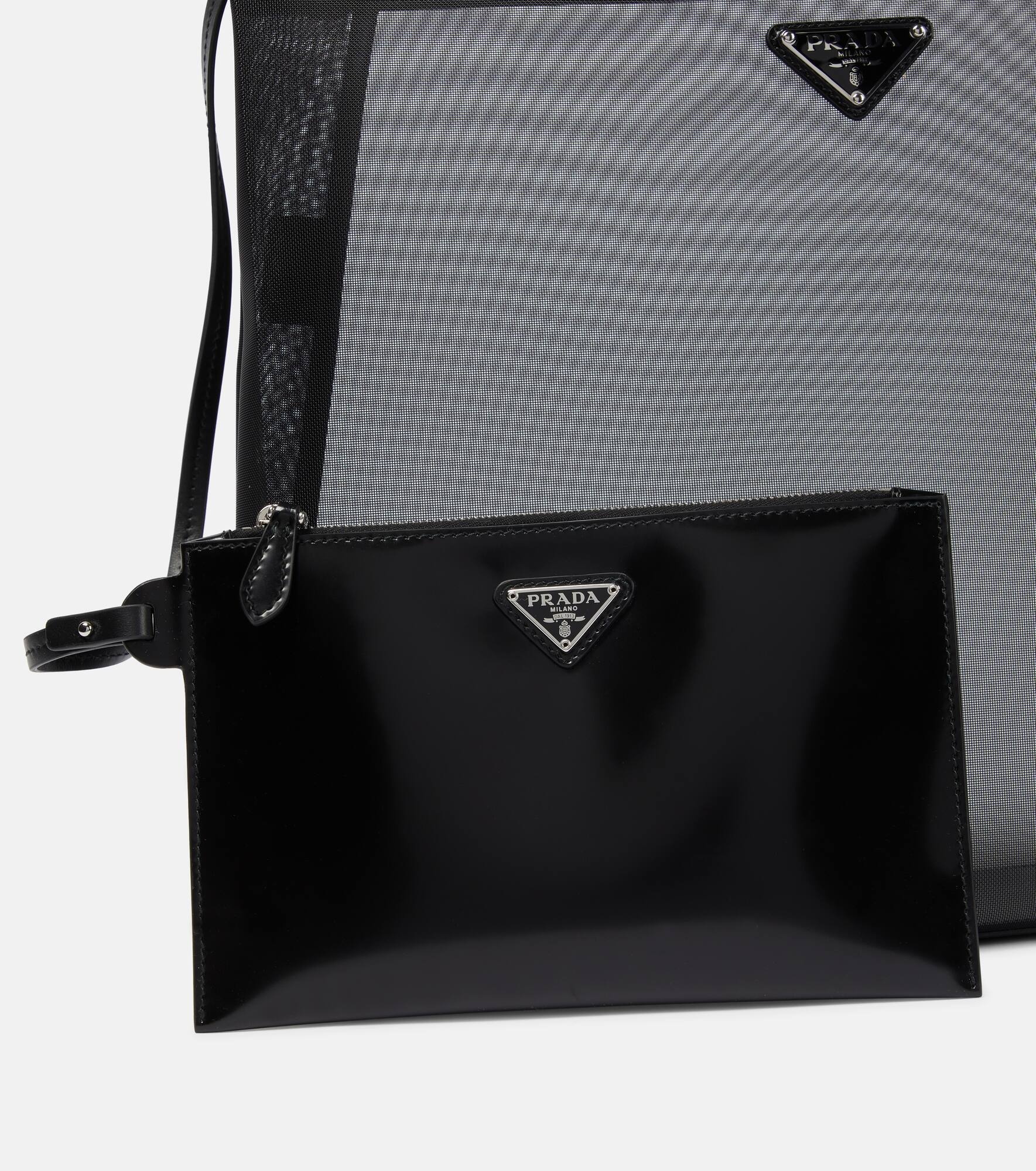 Large leather-trimmed mesh tote - 6