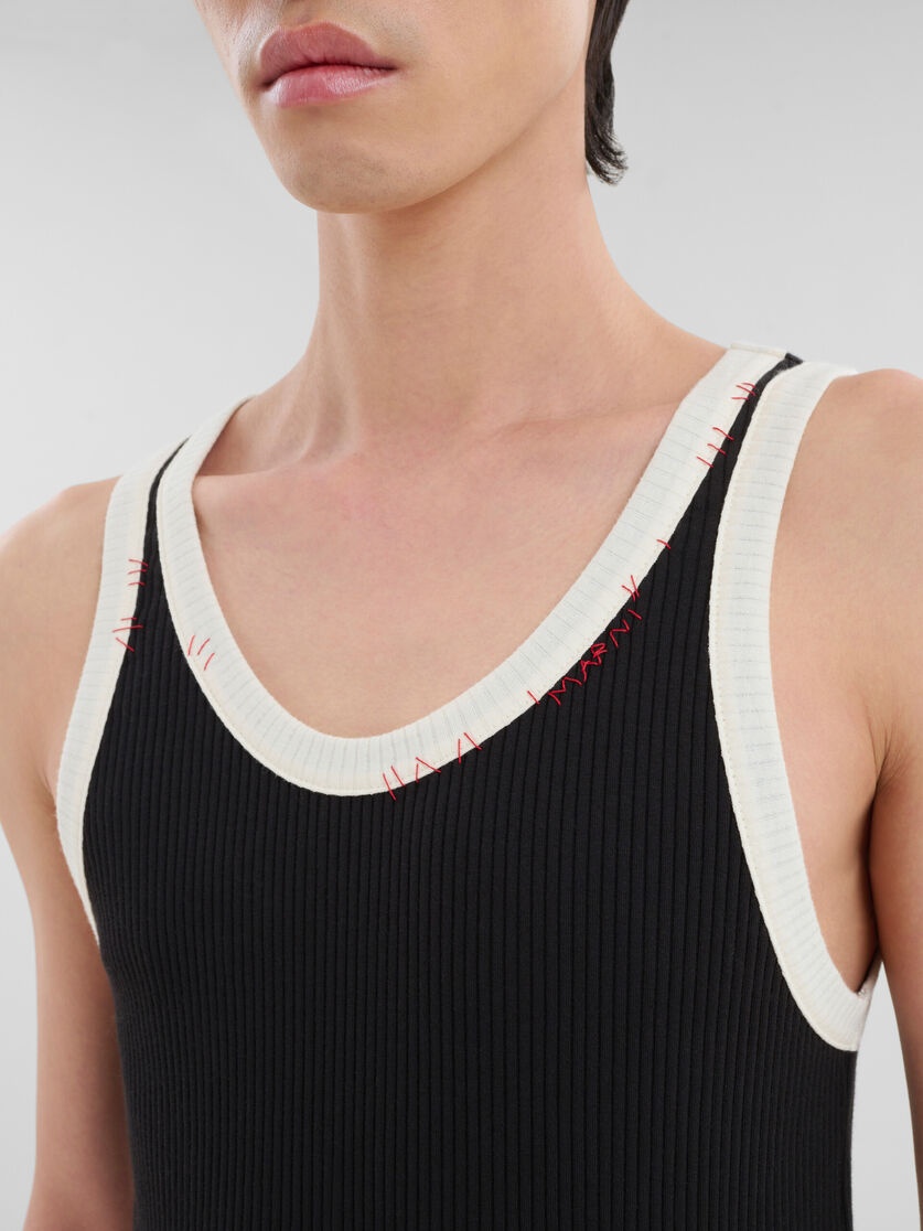 BLACK RIBBED COTTON TANK TOP WITH MARNI MENDING - 4