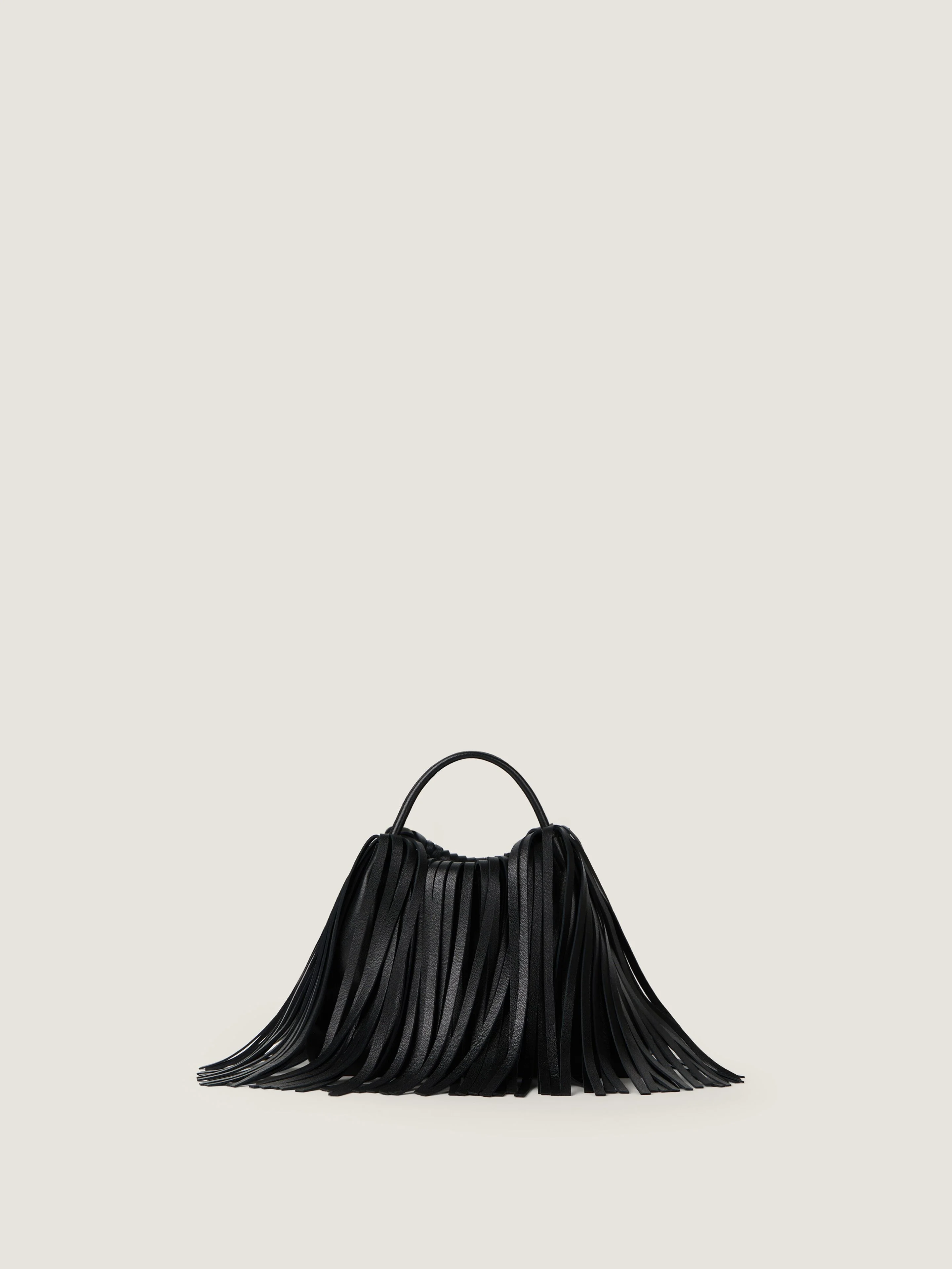NANO FACET TOTE BAG IN LEATHER WITH FRINGES - 1