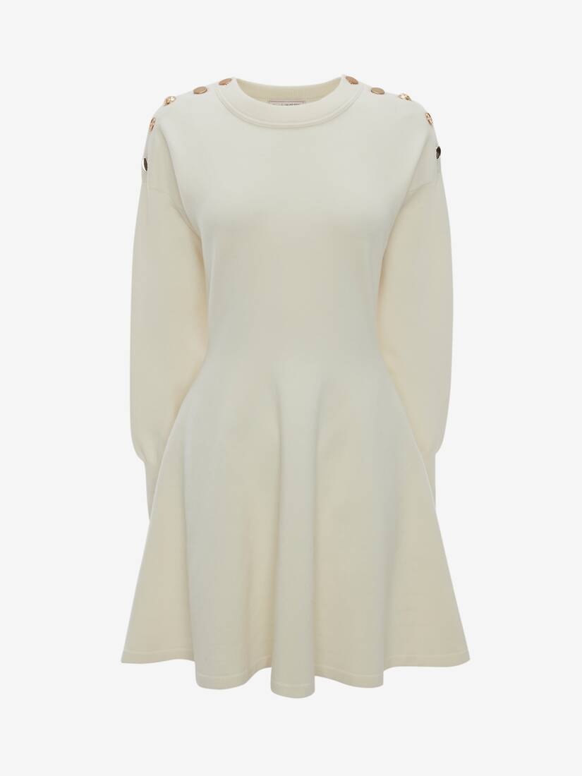 Button Knit Mini Dress in Ivory/gold - 1