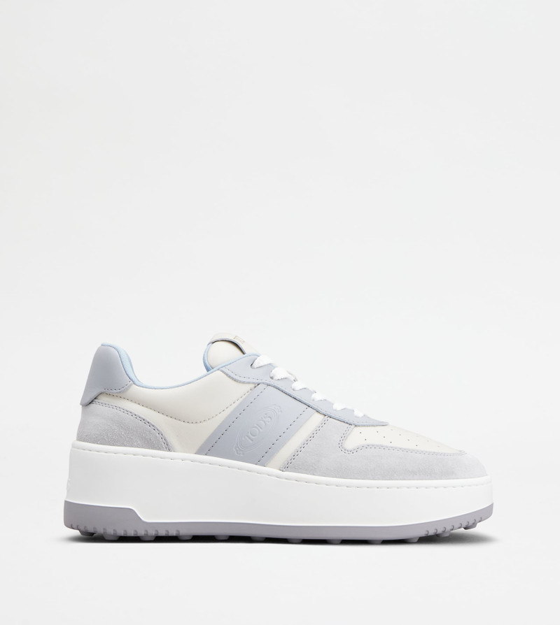 PLATFORM SNEAKERS IN LEATHER - WHITE, GREY, LIGHT BLUE - 1