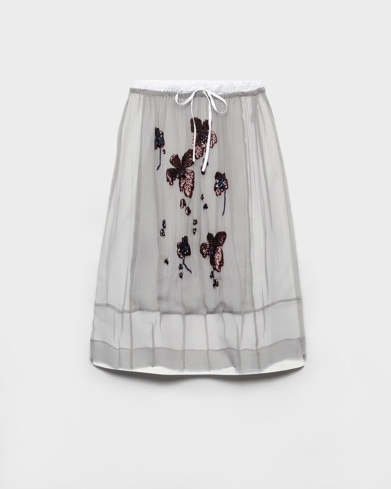Embroidered chiffon midi-skirt 1
