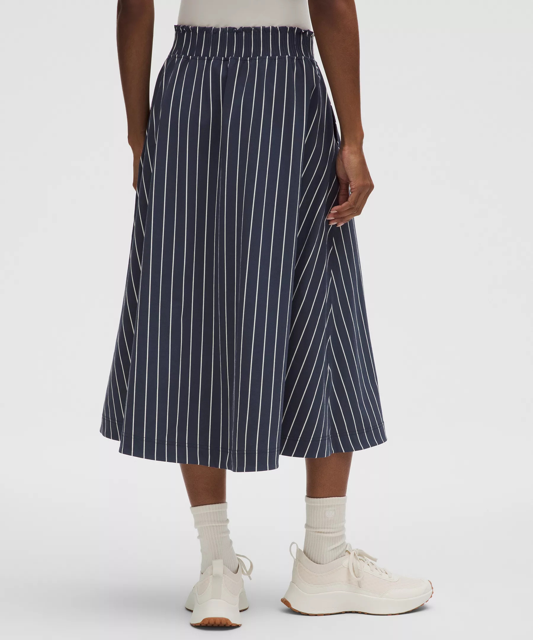 Stretch Woven Ruffle-Waist Midi Skirt - 3