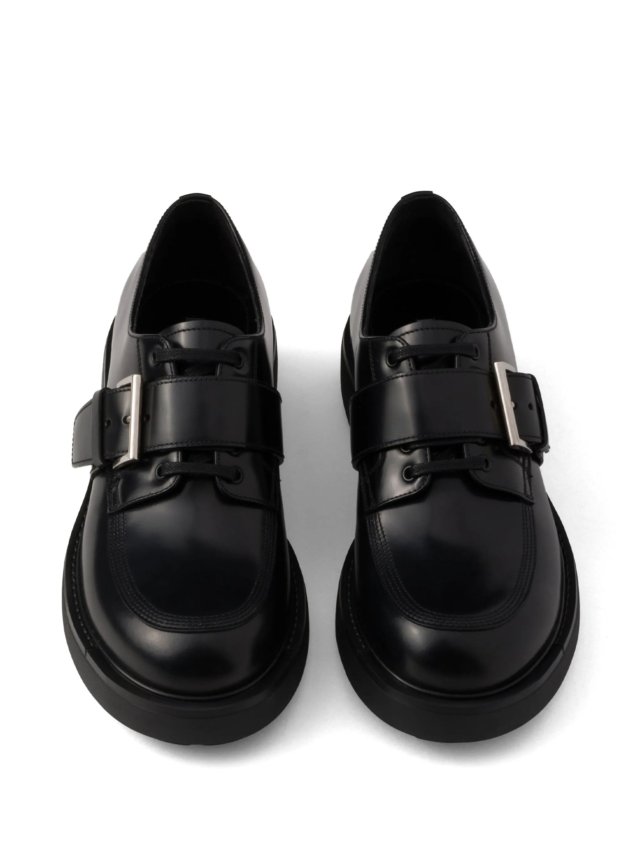 brushed leather buckled derby shoes - 4