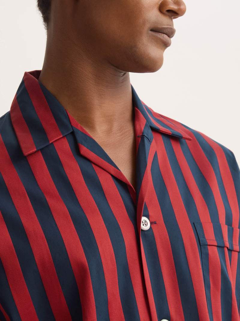 Men's Classic Fit Pajamas Royal Cotton Navy Blue & Red Stripe 5