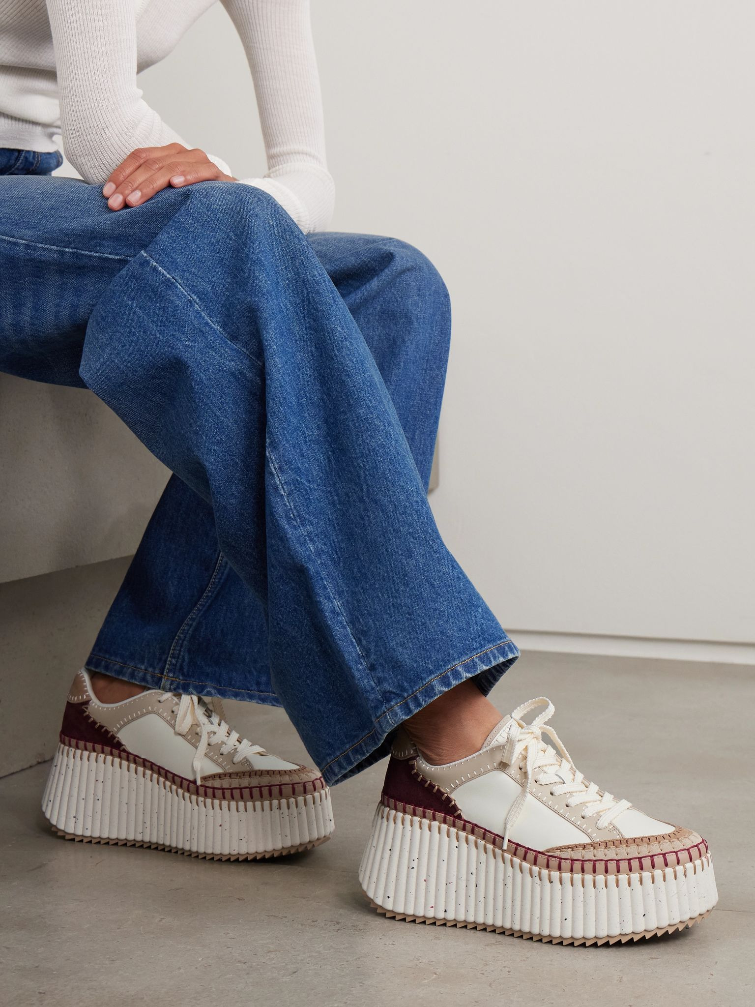 Nama suede-trimmed leather platform sneakers Beige - 2